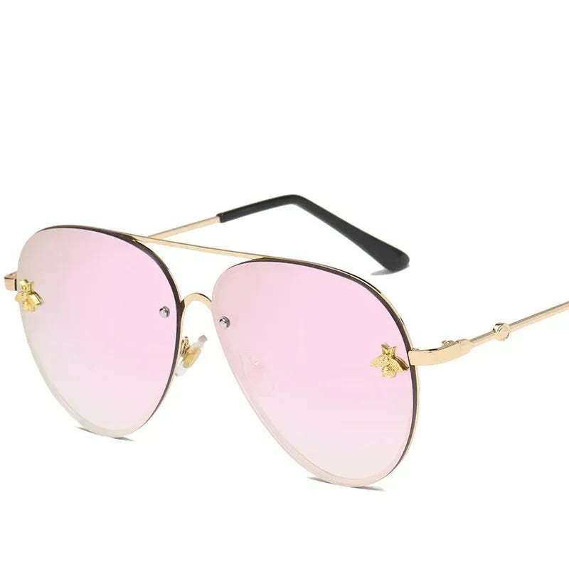 2024 Luxury Brand Designer Female Rimless Sunglasses Aviation Woman Sun Glasses Gradient Shades Little Bee Lens Ladies UV400 Ray