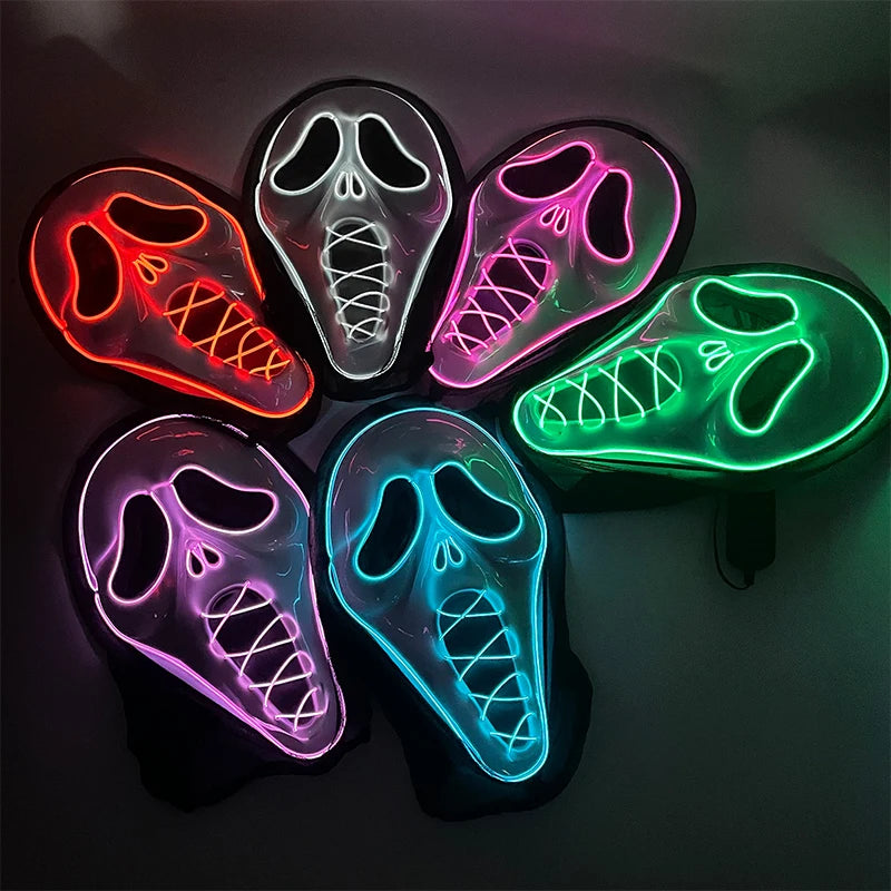 2025 Halloween Horror Mask Luminous LED Light Party Mask Adult Full Face Headgear Night Mask Glowing in Happy Halloween