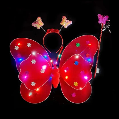 3/4Pcs/Set  Fairy Butterfly Wing Wand Headband Costume Toy Gift Halloween Decoration Double Layers Girls Led Flashing Light