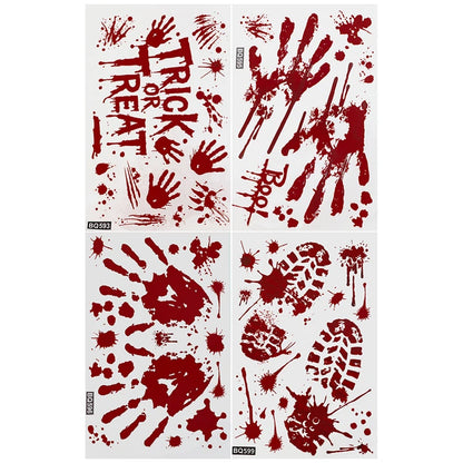Halloween Decorations Window Stickers Reusable Bloody Handprint Footprint Horror Sticker Scary Realistic Tattoo Stickers Decors