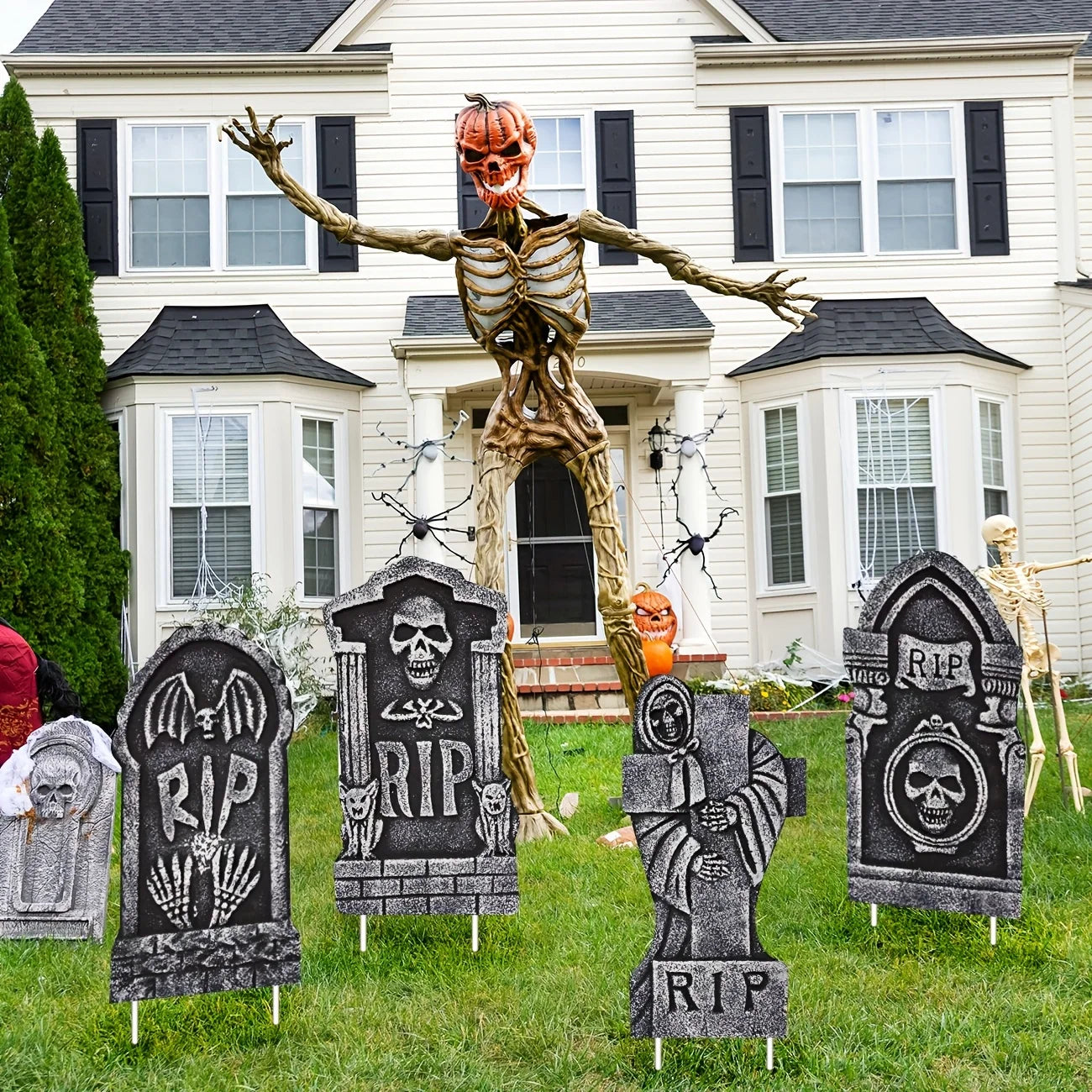 Halloween Tombstone Set Halloween Yard Sign 4 Pack Large Tombstones for Graves Halloween Gravestone With Plastic Stakes