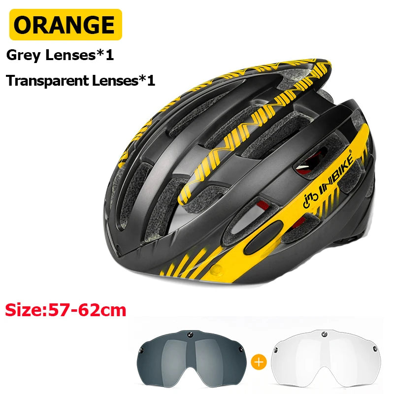 INBIKE Bicycle Helmets for Men With Lights Ultralight Outdoor Riding Magnetic Goggle Helmet Cycling Helmet Man Bike Accessories