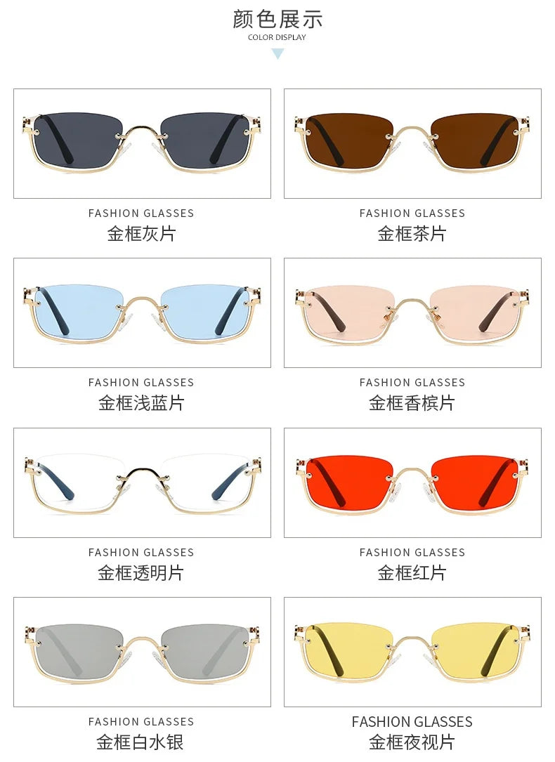 Fashion Small Square Women's Sunglasses Luxury Brand Metal Half Frame Sunglasses Woman Trend 2024 Vintage Black Pink Shades