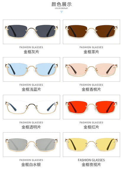 Fashion Small Square Women's Sunglasses Luxury Brand Metal Half Frame Sunglasses Woman Trend 2024 Vintage Black Pink Shades