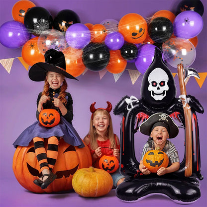 Halloween Decoration Balloons Large Witch Ghost Grim Reaper Tombstone Pumpkin Inflatable Foil Balloon Halloween Party Supplies