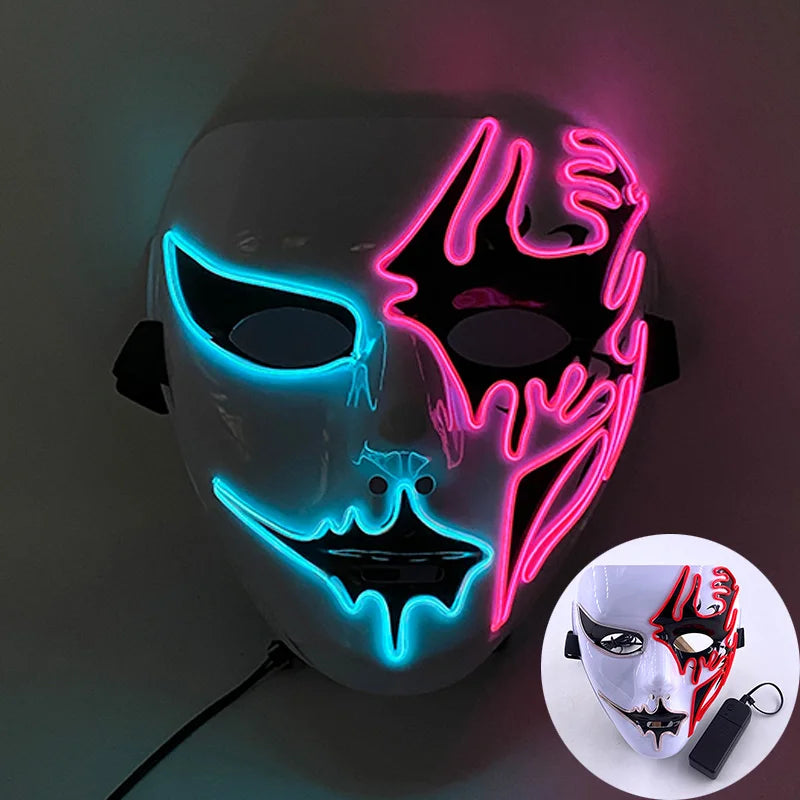 Shuffle Dance Mask Luminous Purge Mask Demon Slayer Glowing Masquerade Cosplay Mask for Halloween Horror Haunted House Props