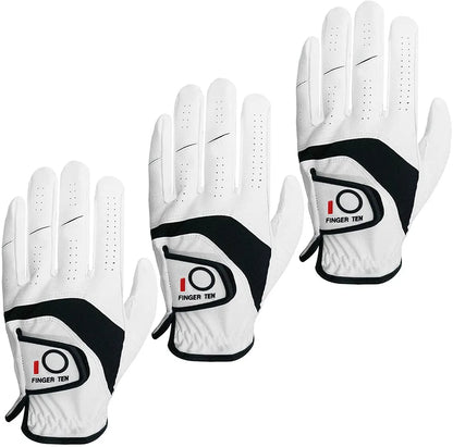 Golf Gloves Men Golfer Left Hand Right Handed Leather All Weather Grip 3 Pack
