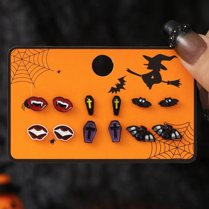 6pcs Women's Earrings Set Halloween Earrings for Women Fashion Creative Jewelry 2024 Bat Ghost Pumpkin Black Cat Stud Earrings