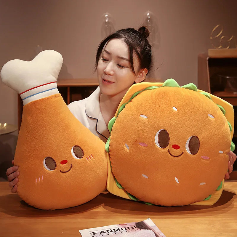 Fried Chicken Burger Plush Toy Super Soft Filled Plush Pillow Delicious Food Toys for Kids Christmas Halloween Holiday Gifts