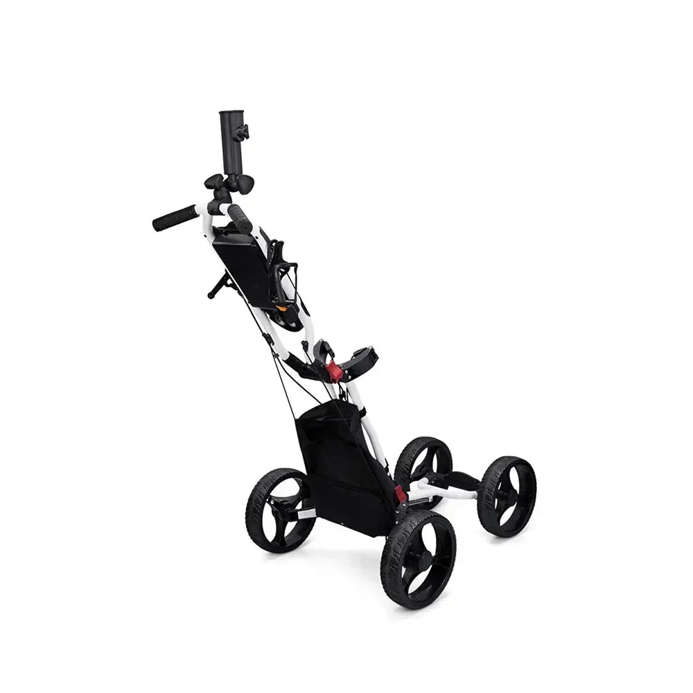 Golf Trolley, Four-Wheel Foldable Light Trolley With Golf Club Seat, Foot Brake/Umbrella Stand