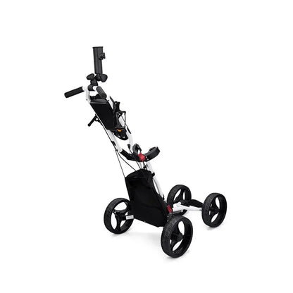 Golf Trolley, Four-Wheel Foldable Light Trolley With Golf Club Seat, Foot Brake/Umbrella Stand
