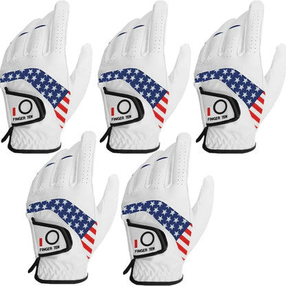 USA Flag Golf Gloves Men's Left Hand Right Hand Leather 5 Pack Golfer All Weather Grip