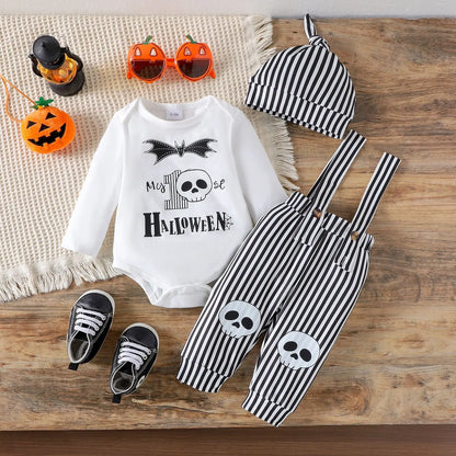 Ceeniu My First Halloween Baby Outfit for Boys Long Sleeve Letter Romper Suspender Pants+Hat Newborns Baby Halloween Costumes