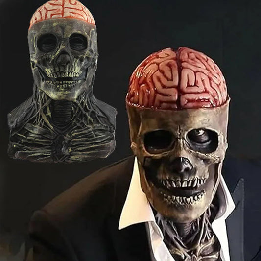 Full Head Skeleton Headgear Halloween Scary Mask Head Realistic Latex Mask for Cosplay Horror Party Costume Haunted House Props