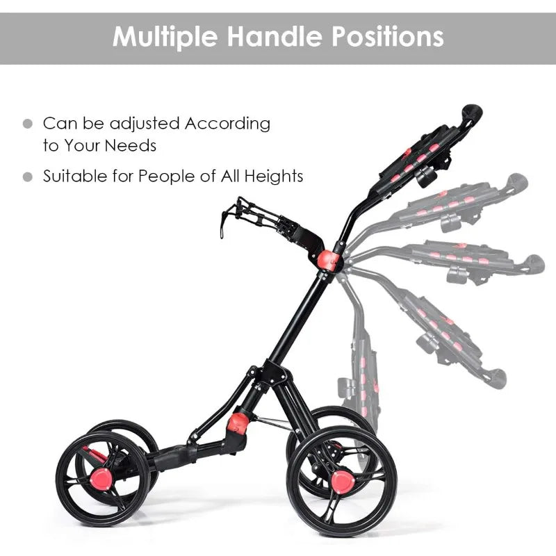 Tangkula Golf Push Pull Cart, Lightweight Aluminum Collapsible 4 Wheels Golf Push Cart, Golf Trolley With Foot Brake