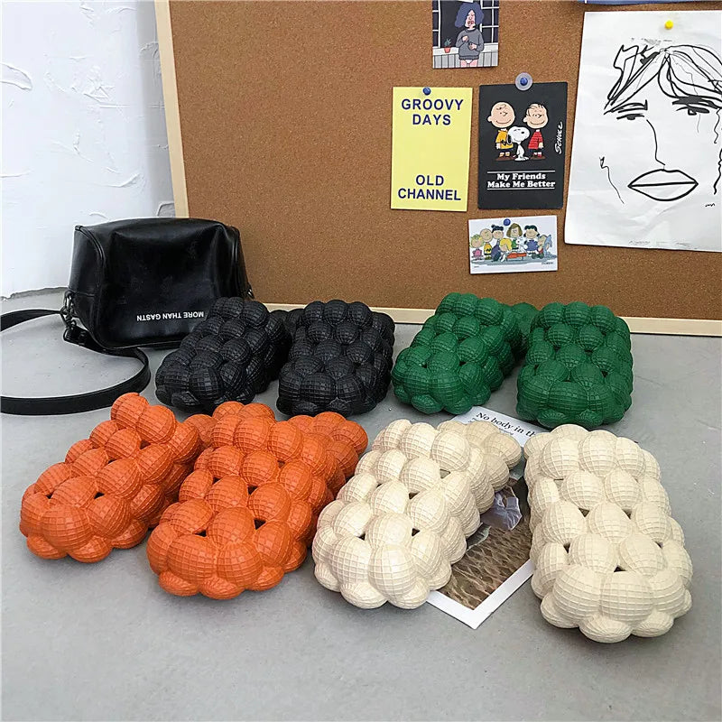 YISHEN Unisex Summer Slides for Women Indoor Slippers Bubble Slides Massage Litchi Sandals Fashion Designer Sandals Men Clogs