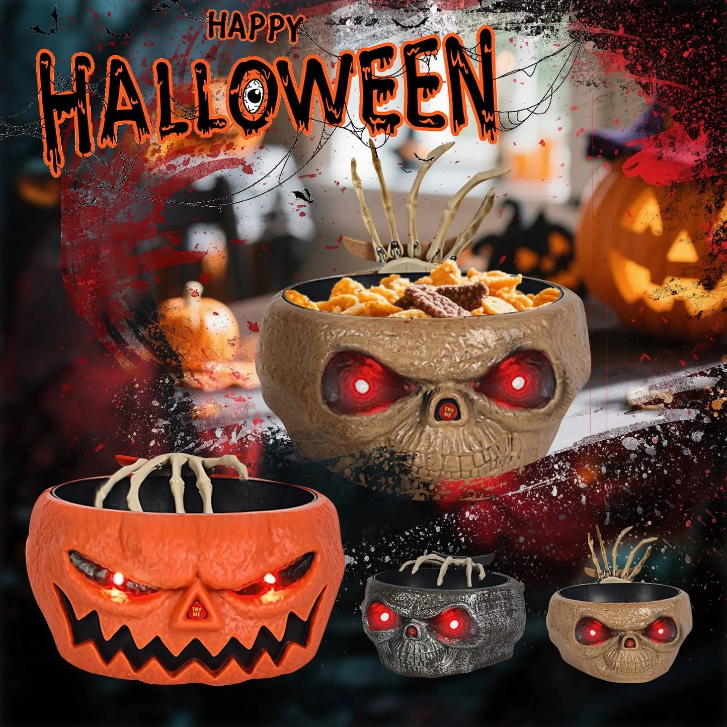Scary Halloween Decorations Skull Pumpkin Bowl Pumpkin Candy Bowl Holder Deep Dish for Haunted House Decor Halloween Horror