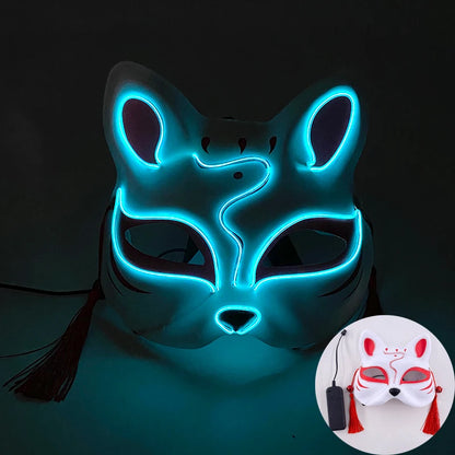Halloween Luminous Japanese Neon Light Fox Mask LED Light Up Cosplay Mask Flashing in Dark Masquerade Dance Party Mask Costume