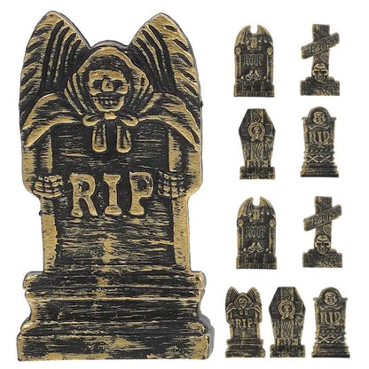 10pcs Horror Halloween Decoration Miniature Tombstone Micro Figurine Ornaments Hallowmas Prop Halloween Gravestone Model