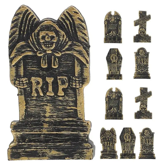 10pcs Horror Halloween Decoration Miniature Tombstone Micro Figurine Ornaments Hallowmas Prop Halloween Gravestone Model