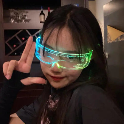Sense of Future Science Technology LED Luminous Glasses Ins Popular Punk Goggles Party Christmas Colorful Light Shades Decor