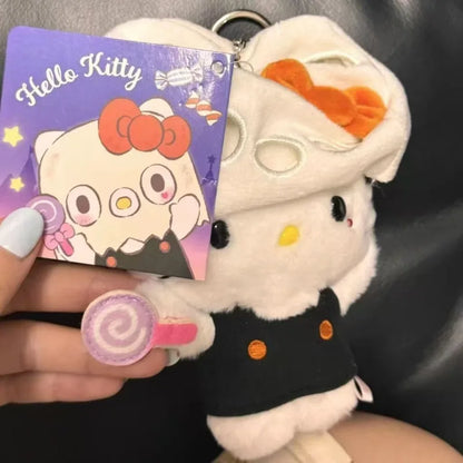 Kawaii Hello Kitty Plush Toy Keychain Halloween Ghost Anime Headband Removable Stuffed Bag Pendant Girl Accessories Doll Gift