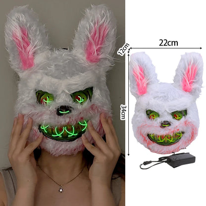 Halloween Plush Luminous Mask Terror Rabbit Bear LED Luminous Mask Plush Rabbit Halloween Party Cosplay Mask Party Photo Prop