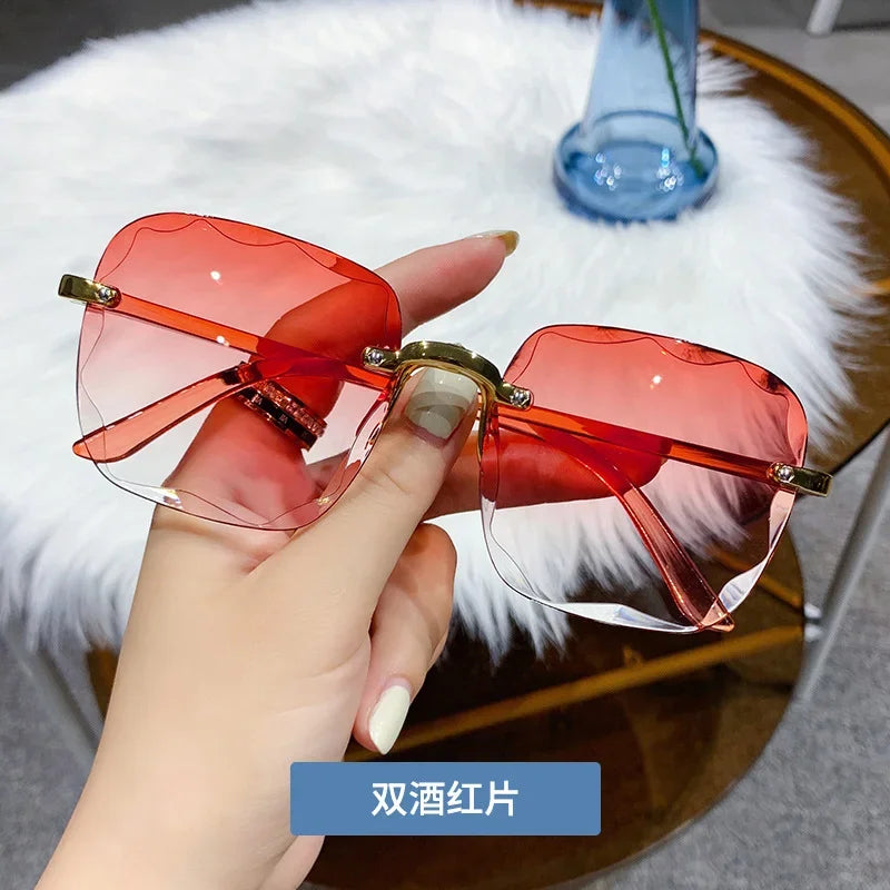 Classic Vintage Square Sunglasses Woman Gradient Mirror Frameless Sun Glasses Female Retro Fashion Rimless Oculos De Sol