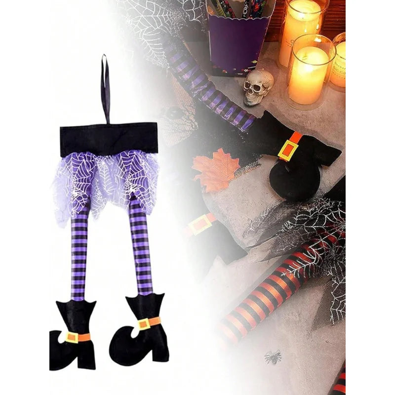 Halloween Witch Leg Decoration, Plush Filled Witch Legs for Wrath Car, Outdoor Evil Hanging Ornament, Car Trunk Yard Decor