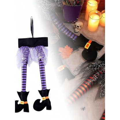 Halloween Witch Leg Decoration, Plush Filled Witch Legs for Wrath Car, Outdoor Evil Hanging Ornament, Car Trunk Yard Decor