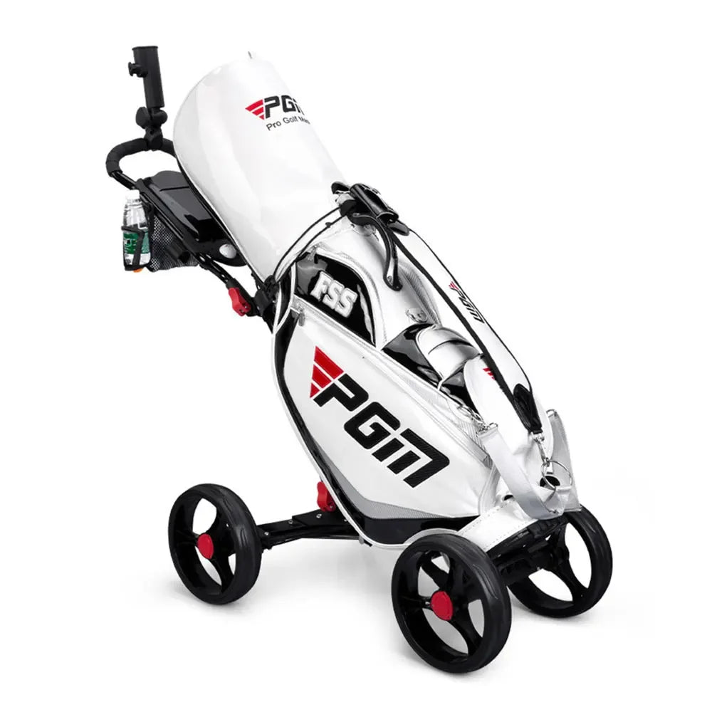 Golf Trolley, Four-Wheel Foldable Light Trolley With Golf Club Seat, Foot Brake/Umbrella Stand