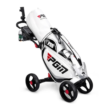 Golf Trolley, Four-Wheel Foldable Light Trolley With Golf Club Seat, Foot Brake/Umbrella Stand