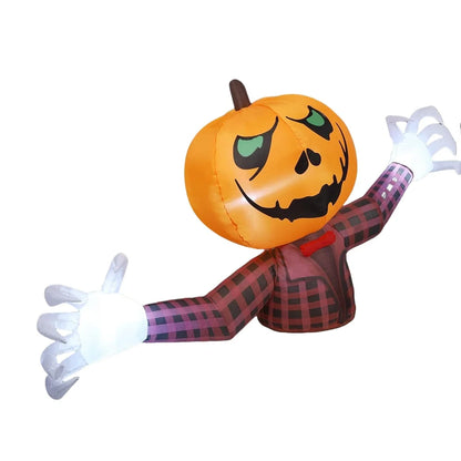1.2M Halloween Pumpkin Wearing Checkered Shirt Inflatable Decoration Gentleman Ghost Halloween Inflated Toys Outdoor Garden Deco