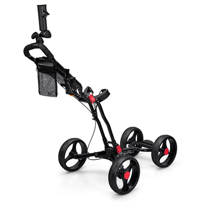 Golf Trolley, Four-Wheel Foldable Light Trolley With Golf Club Seat, Foot Brake/Umbrella Stand