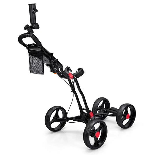 Golf Trolley, Four-Wheel Foldable Light Trolley With Golf Club Seat, Foot Brake/Umbrella Stand