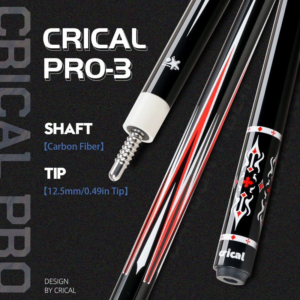 CRICAL Fiber Pool Cue Stick CRICAL 58" Billiard Cue Sticks Professional Low Deflection With 3/8 * 8 Pin Joint Billard Cues