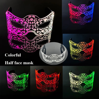 2025 Halloween Christmas Glow Supplies Party Half Face Mask Colorful Luminous LED Neon Light Mask Nightclub Bar Music Decor Prop