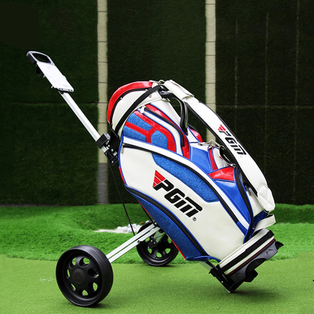 Professional Golf Bag Trolley Cart Portable 2 Wheel Foldable Aluminum Alloy Wear Resistant Golf Cart Course Use Trolley Cart