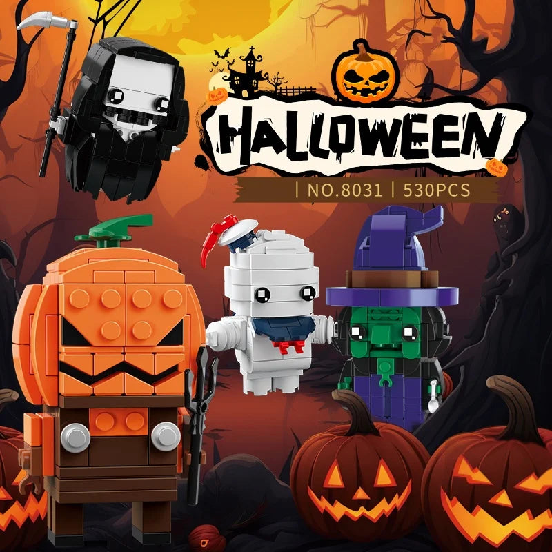 Halloween Monster Series Witch Death Pumpkin Head Mummy Fun Desktop Ornaments Assembly Building Blocks Set, Kids Halloween Gift