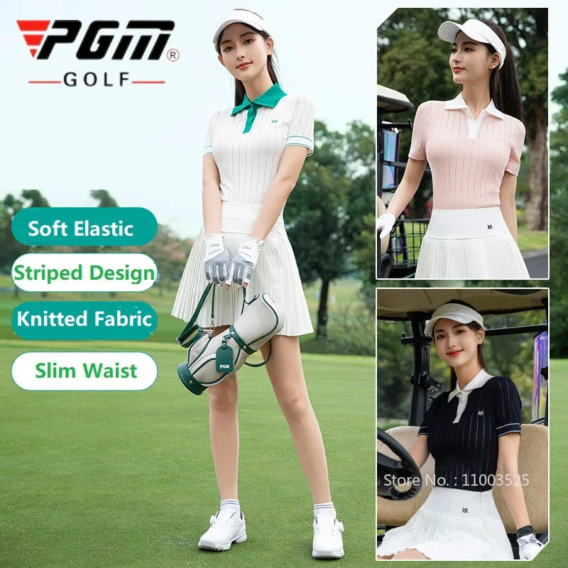2025 Pgm Golf Women's Short-Sleeved T-Shirt Summer Quick-Dry Elastic Knitted Top Ladies Elegant Polo Shirts Golf Tennis Wear
