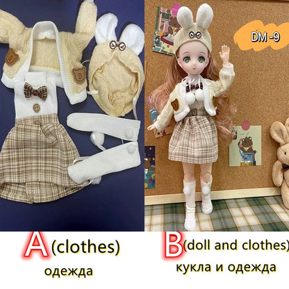 Fashion 30cm BJD Doll Anime Face Two-Dimensional Princess Doll (B) or Dress Up Clothes (A) Accessories Kids Girls Doll Toy Gift