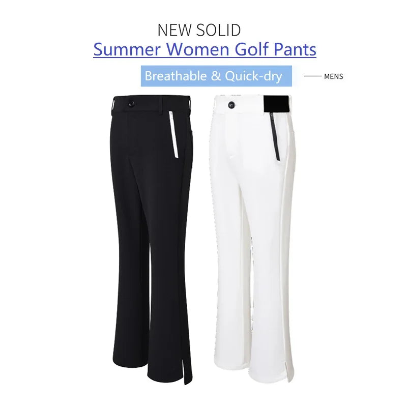Summer Women's Golf Trousers Thin Flared Pants Ladies High Waist Elastic Casual Golf Pants Zipper Pocket Athletic Sweatpant