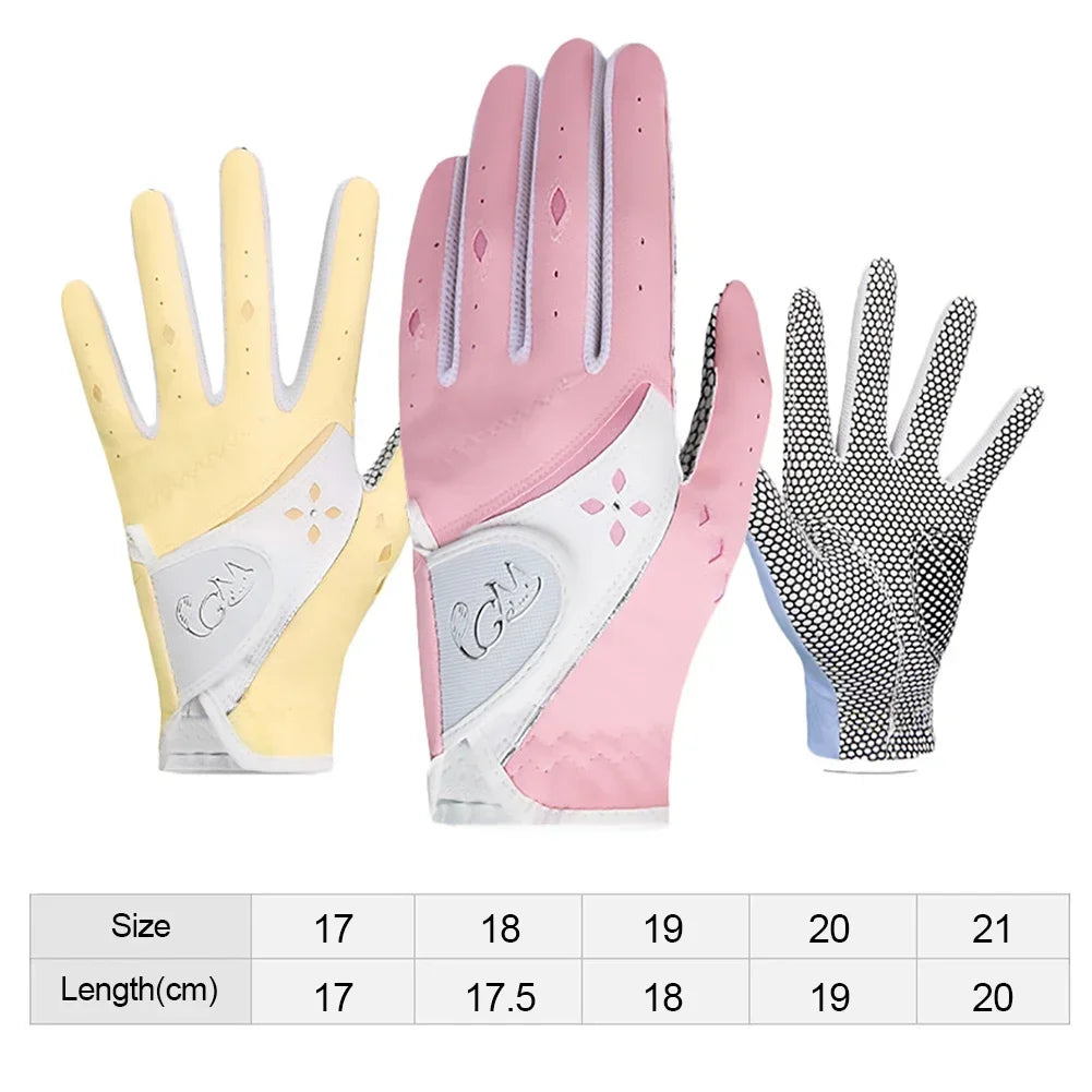 Golf Women's Gloves PU Leather Left and Right Hands 1 Pair of Anti Slip Particles With Breathable Outdoor Sports Gloves