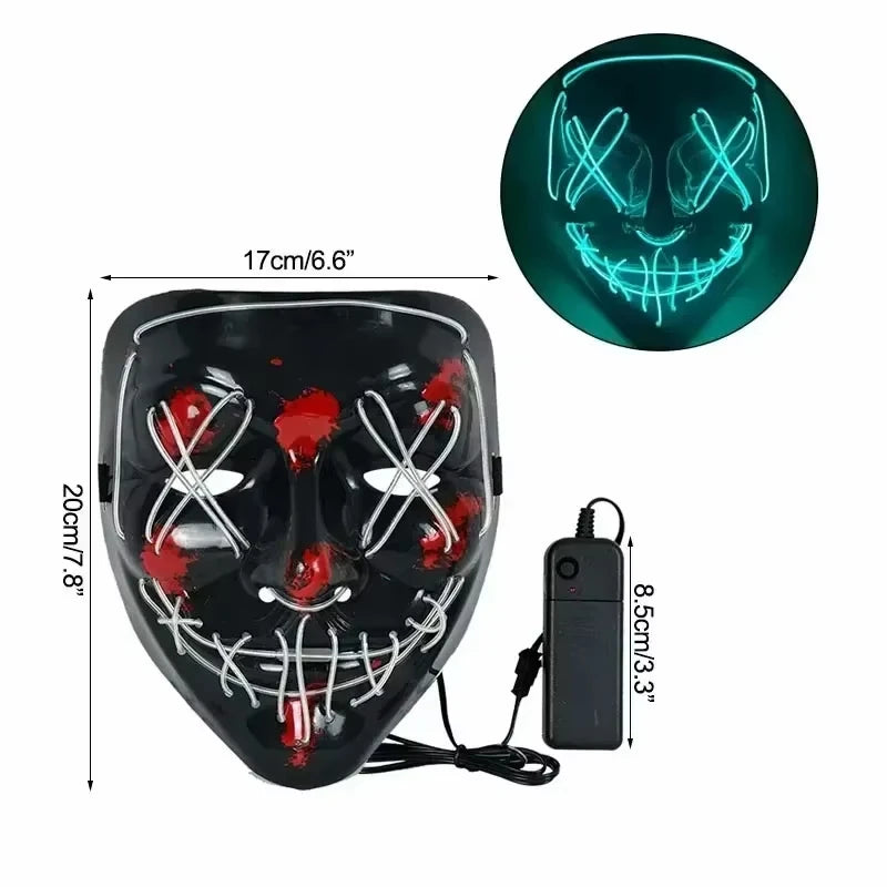New 2025 Hot Wireless Halloween Neon Led Purge Masquerade Carnival Party Masks Light Luminous in the Dark Cosplay