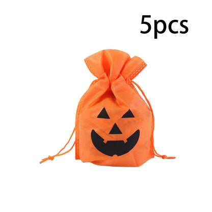 5/10/20 PCS Halloween Pumpkin Candy Bag Non-Woven Fabric Drawstring Storage Bags Gift Packaging Pouch Party Supplies Kid Favor