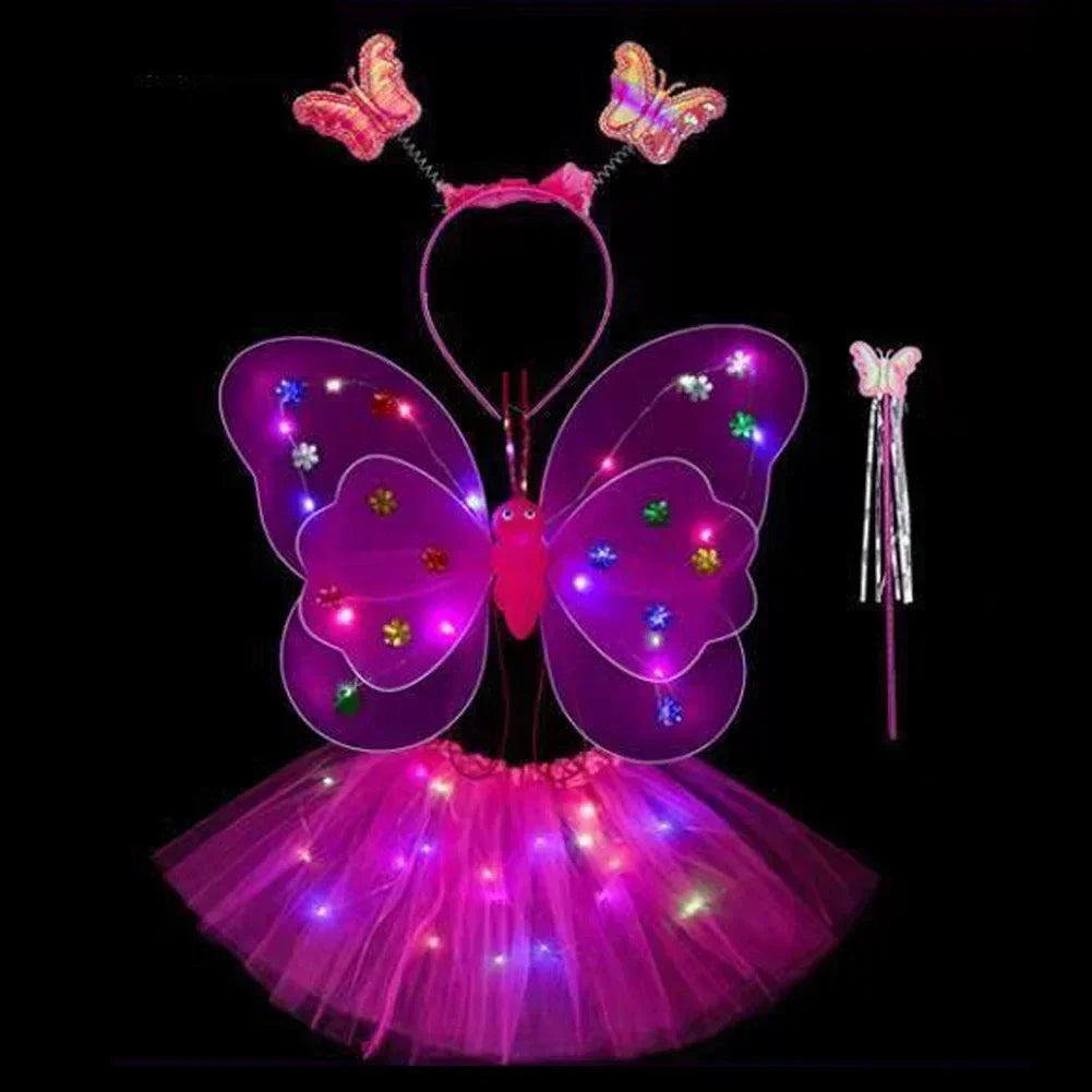 3/4Pcs/Set  Fairy Butterfly Wing Wand Headband Costume Toy Gift Halloween Decoration Double Layers Girls Led Flashing Light