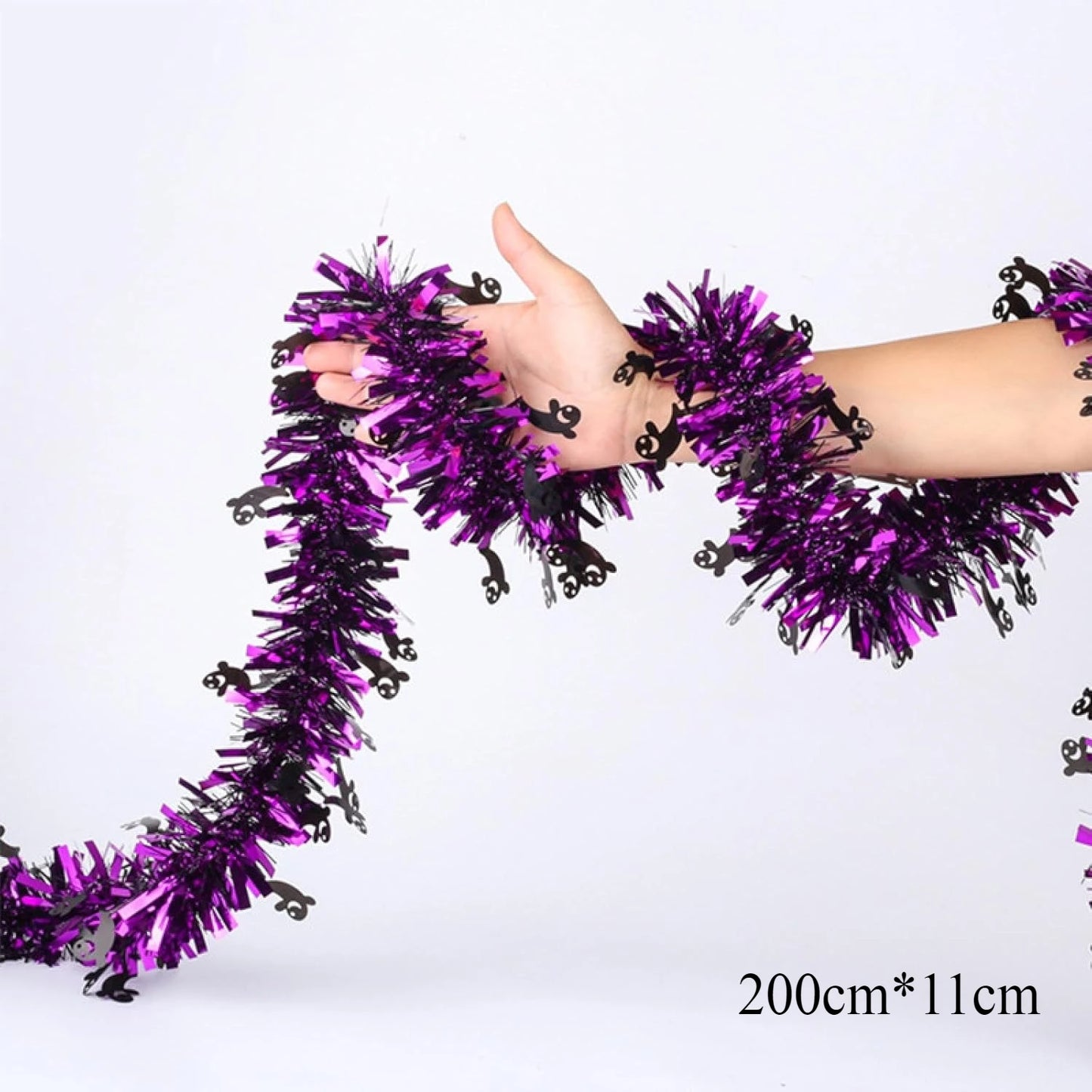 2m Halloween Tinsel Garland With Pumpkin Spider Bat Shiny Metallic Twist Garland for Home Tree Indoor Outdoor Party Decorations