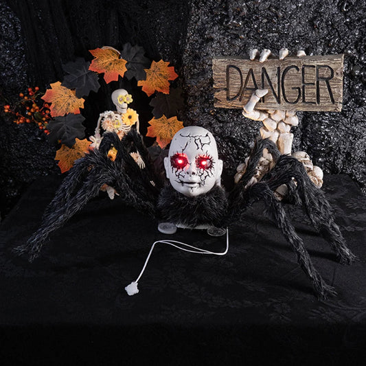 Halloween Animatronic Doll Face Spider Sound Activated Scary Walking Spider Haunted House Prop Halloween Party Decoration