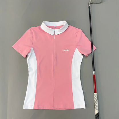 Women's Golf Wear Summer Short-Sleeved T-Shirt Fashion Elastic Slim-Fit Perspiration Breathable High Quality Outdoor Sports Suit