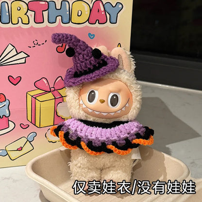 3.0 Labubu Clothes Halloween Knitted Pumpkin Bat Ghost Set for 15/17cm Doll Funny Necklace Accessories Christmas Halloween Gift